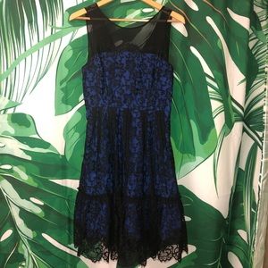 Moulinette Souers Sapphire Blue Black Lace Dress 6